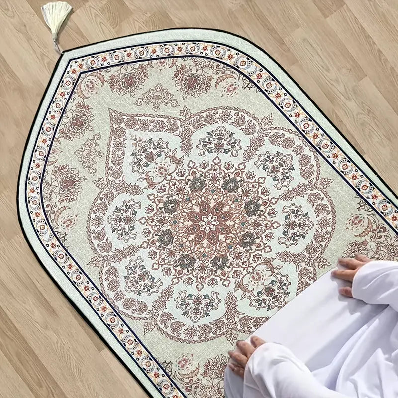 Bohemian-Style Muslim Prayer Mat - Crafted from soft velvet fabric.