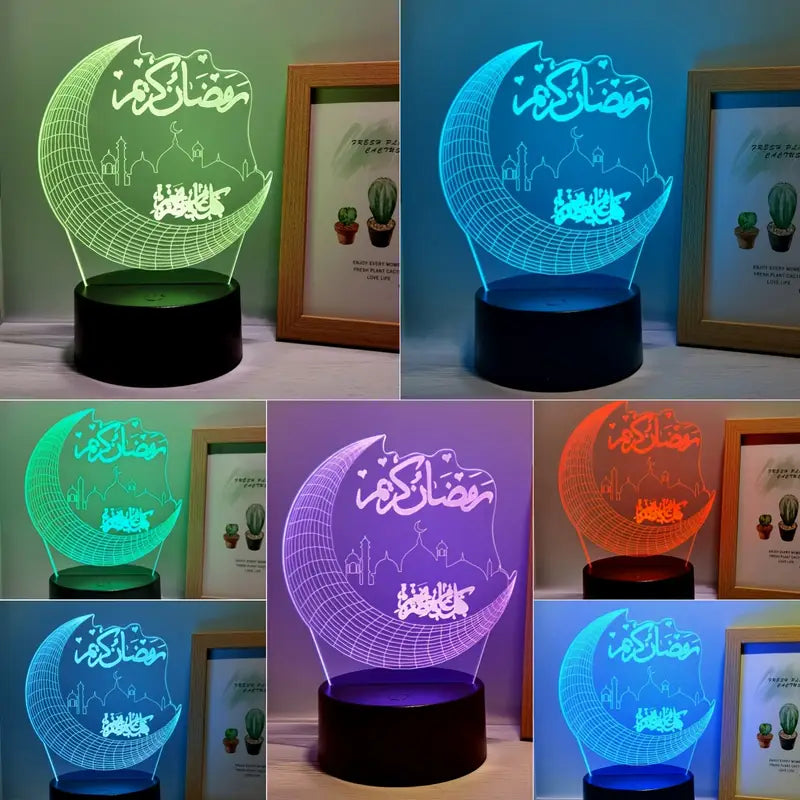 UmmahEssential™ Ramadan Moon & Star 3D LED Night Lights – Elegant Electric Decor for Festive Ambiance