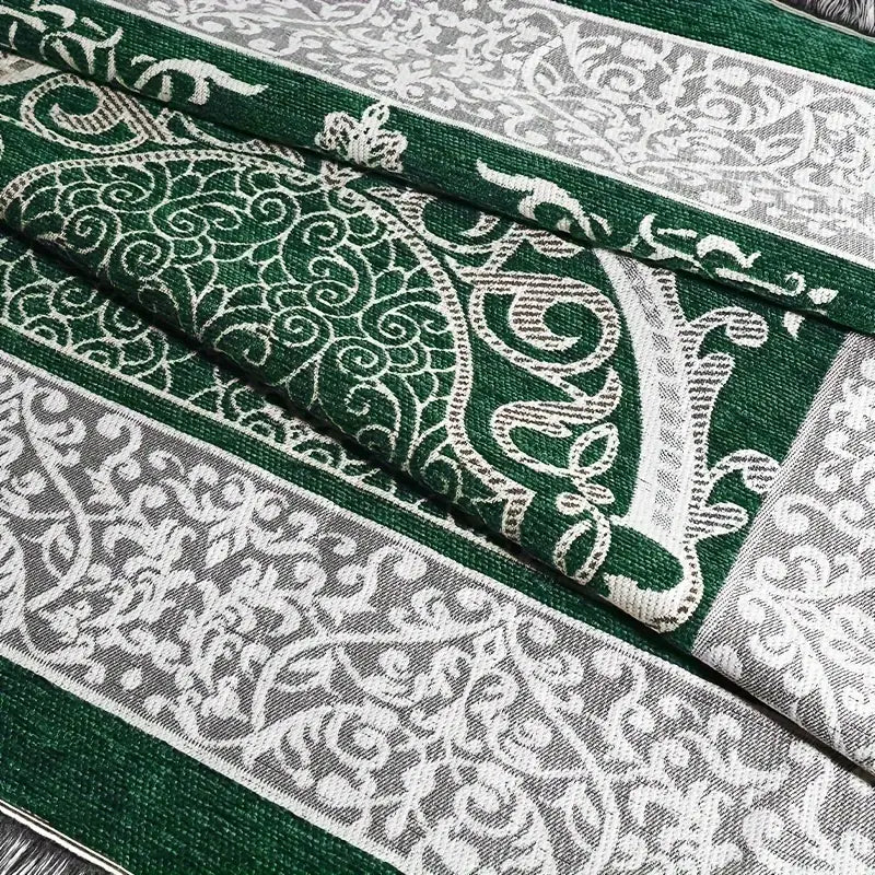 green tribal prayer mat close-up image