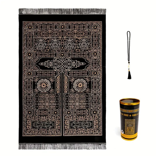 black prayer mat with beads