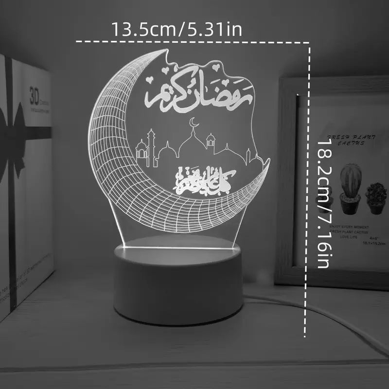 UmmahEssential™ Ramadan Moon & Star 3D LED Night Lights – Elegant Electric Decor for Festive Ambiance