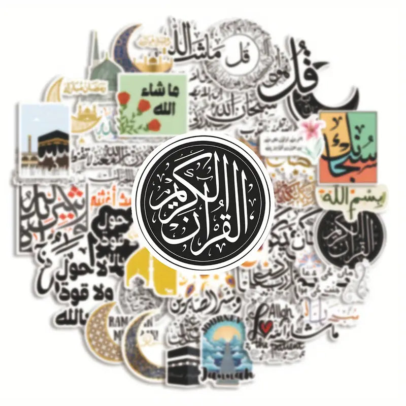 25-Piece Arabic Inspirational Stickers – Creative Phrases and Designs, Vinyl, Assorted Colors