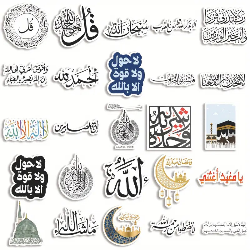 25-Piece Arabic Inspirational Stickers – Creative Phrases and Designs, Vinyl, Assorted Colors