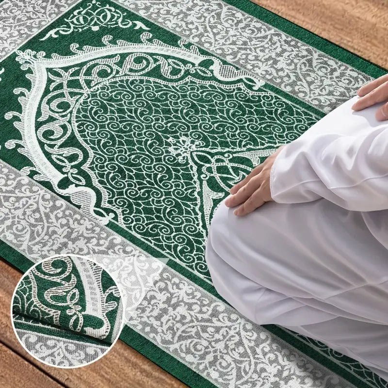 green tribal prayer mat with arabic design 