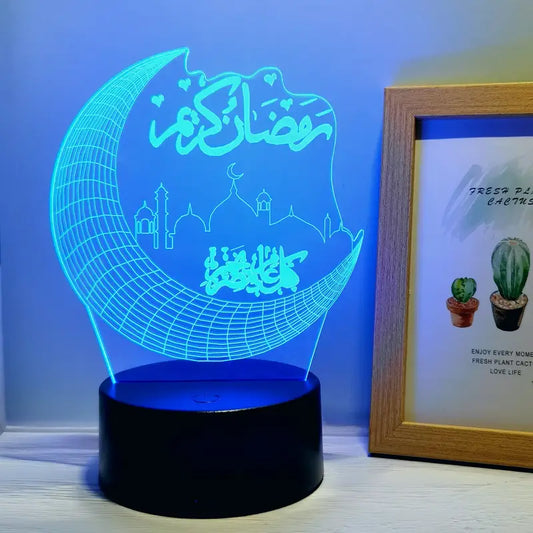 UmmahEssential™ Ramadan Moon & Star 3D LED Night Lights – Elegant Electric Decor for Festive Ambiance