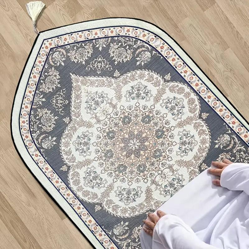 Bohemian-Style Muslim Prayer Mat - Crafted from soft velvet fabric.