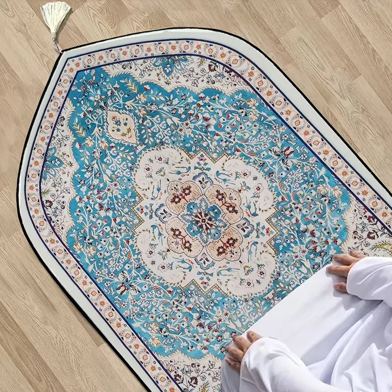 Bohemian-Style Muslim Prayer Mat - Crafted from soft velvet fabric.