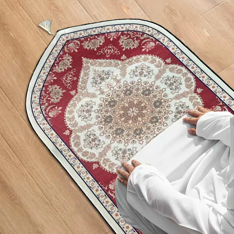 Bohemian-Style Muslim Prayer Mat - Crafted from soft velvet fabric.